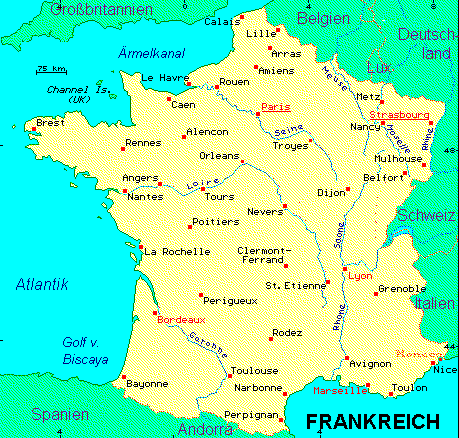 ein Klick bringt die Karte von Frankreich